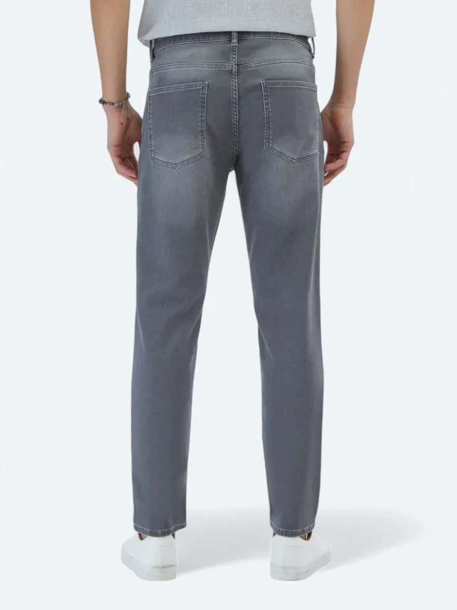 Gri Slim Fit Denim Pamuk Karışımlı Pantolon - 4