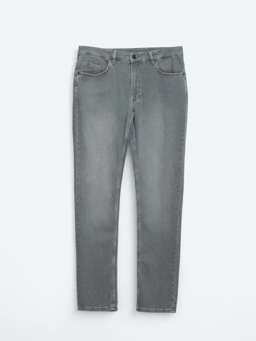 Gri Slim Fit Denim Pamuk Karışımlı Pantolon - 5