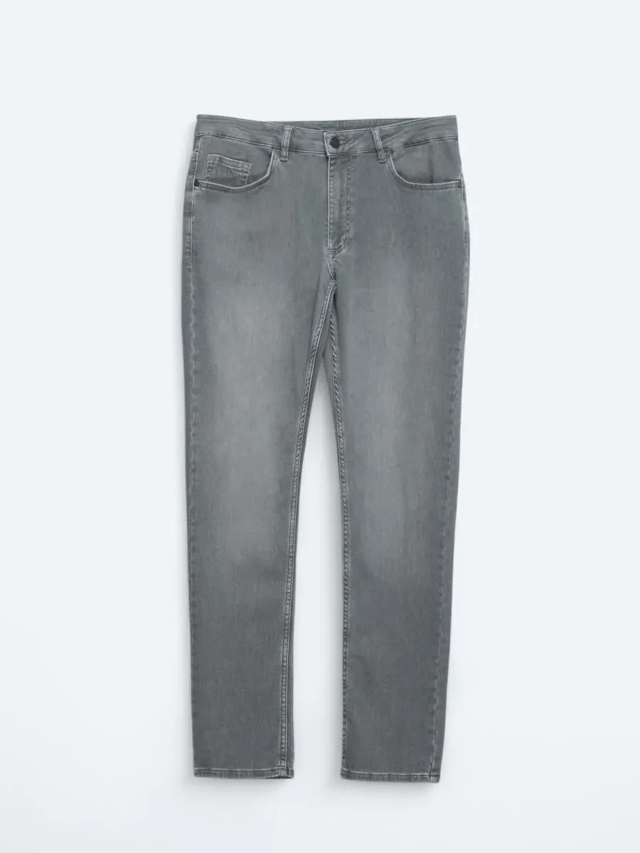 Gri Slim Fit Denim Pamuk Karışımlı Pantolon - 5