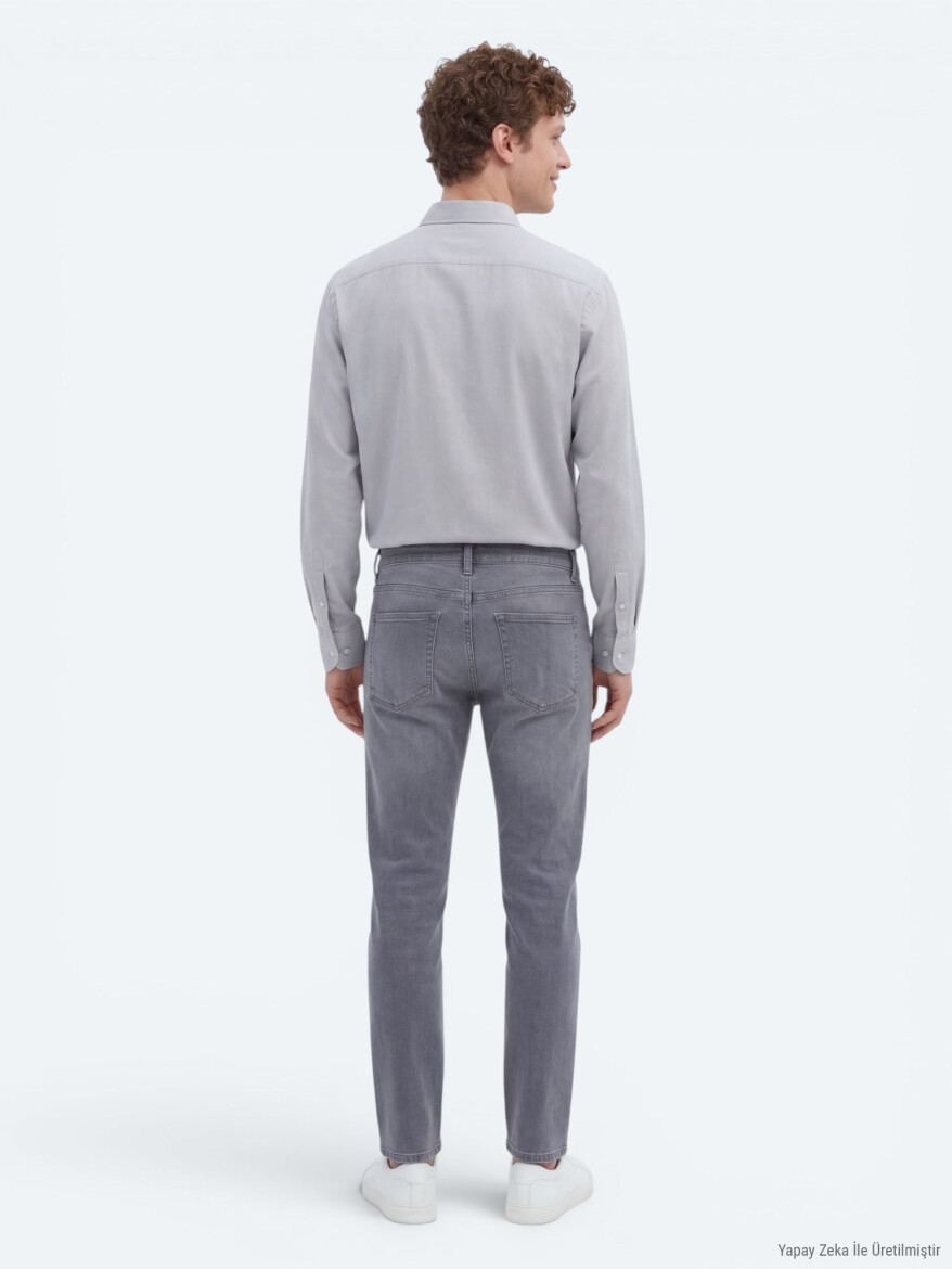 Gri Slim Fit Denim Pamuk Karışımlı Pantolon - 4