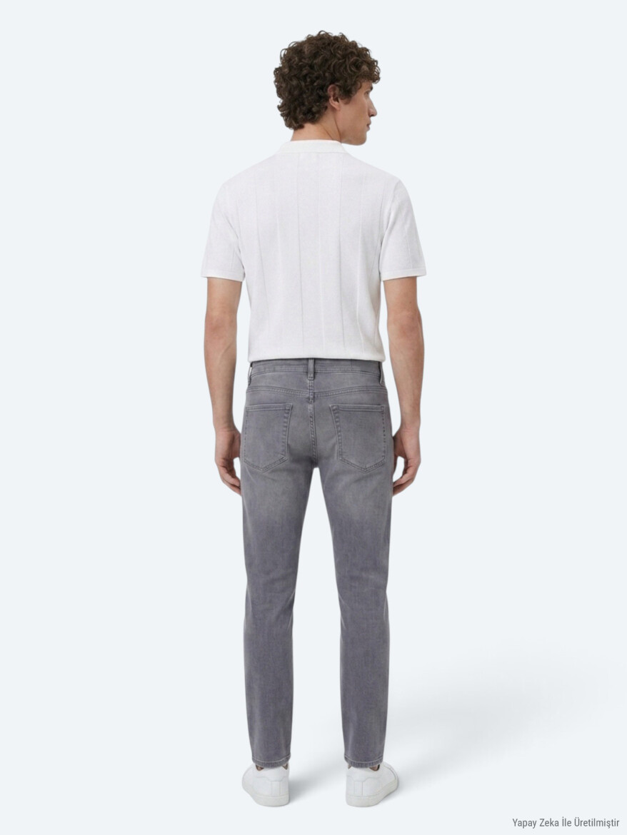 Gri Slim Fit Denim Pamuk Karışımlı Pantolon - 9