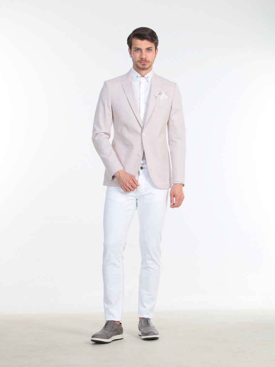 Gül Kurusu Düz Slim Fit Pamuk Karışımlı Ceket - 1