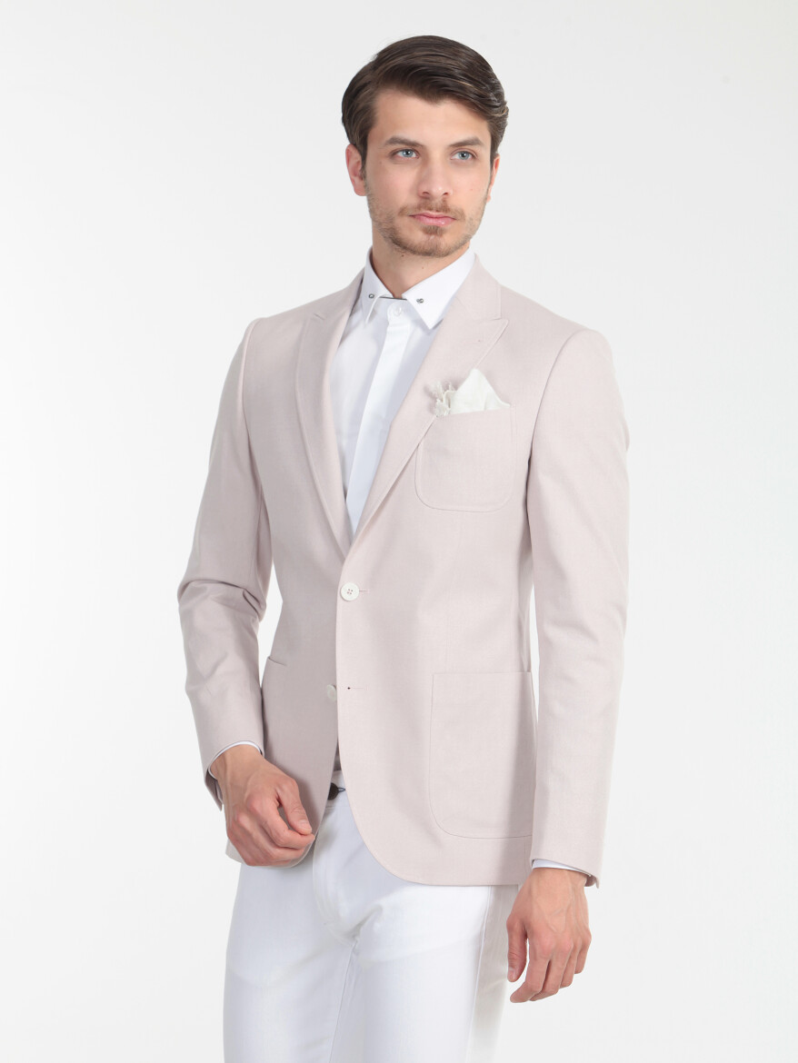 Gül Kurusu Düz Slim Fit Pamuk Karışımlı Ceket - 2
