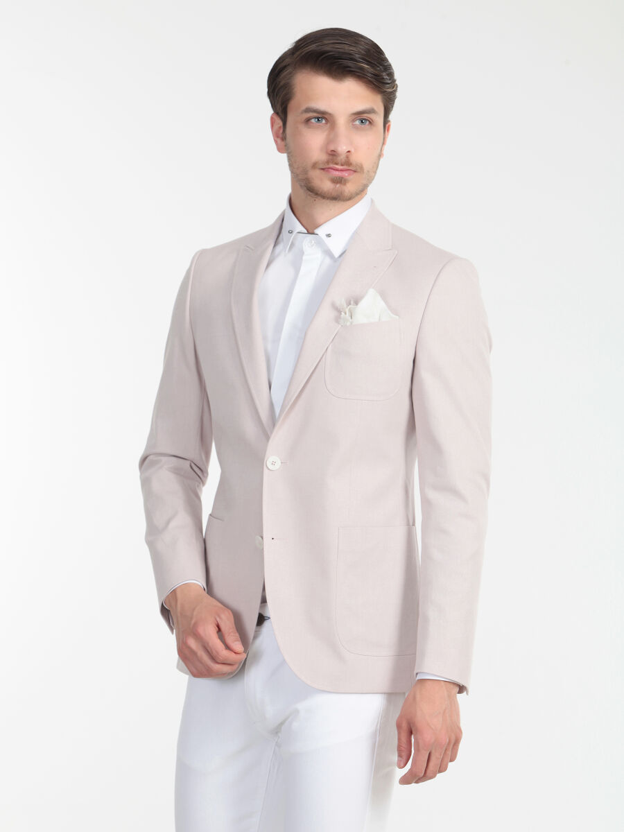 Gül Kurusu Düz Slim Fit Pamuk Karışımlı Ceket - 2