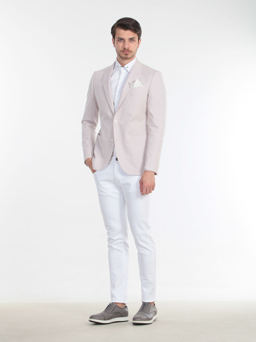 Gül Kurusu Düz Slim Fit Pamuk Karışımlı Ceket - 4