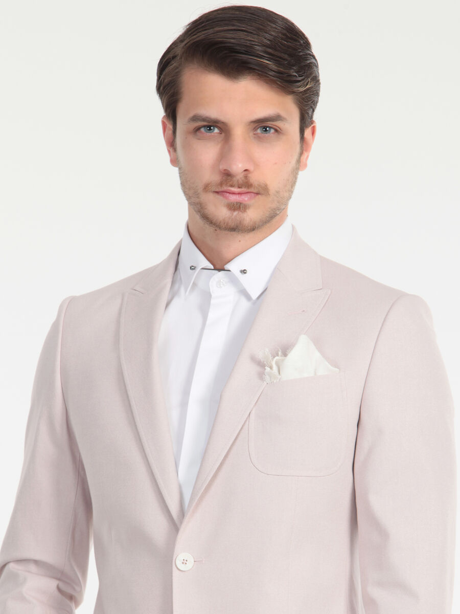 Gül Kurusu Düz Slim Fit Pamuk Karışımlı Ceket - 5