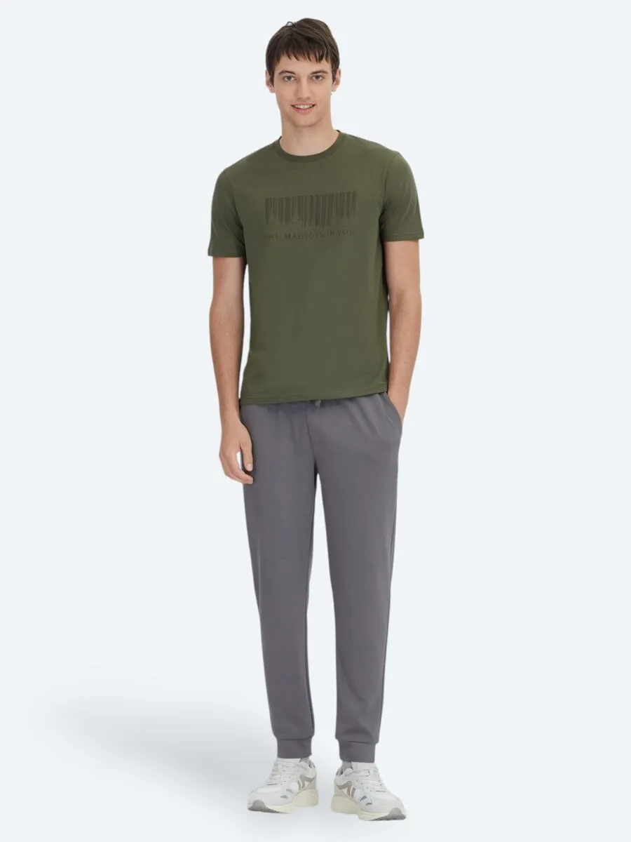 Haki Baskılı Bisiklet Yaka %100 Pamuk T-Shirt - 2