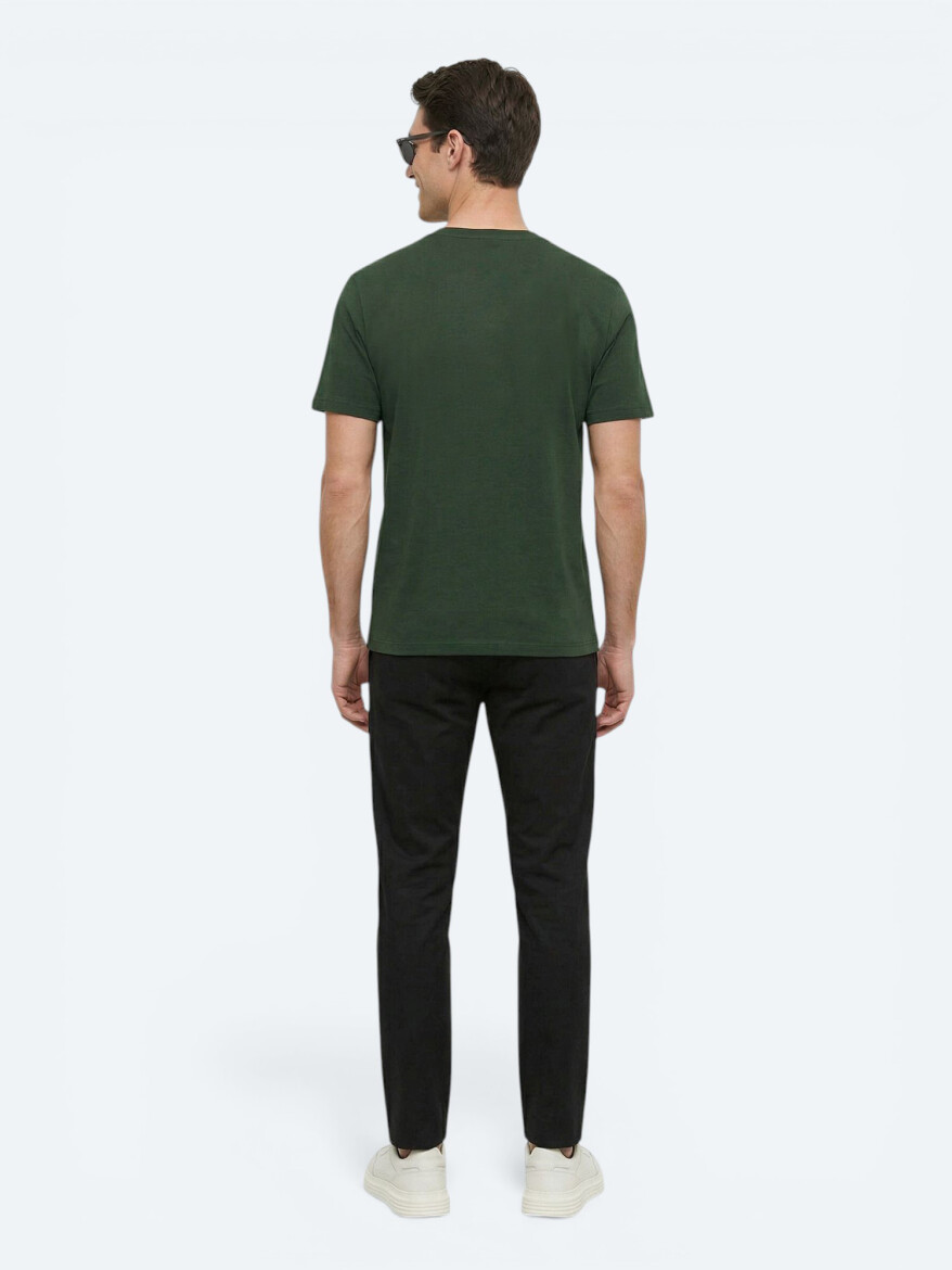 Haki Baskılı Bisiklet Yaka %100 Pamuk T-Shirt - 4