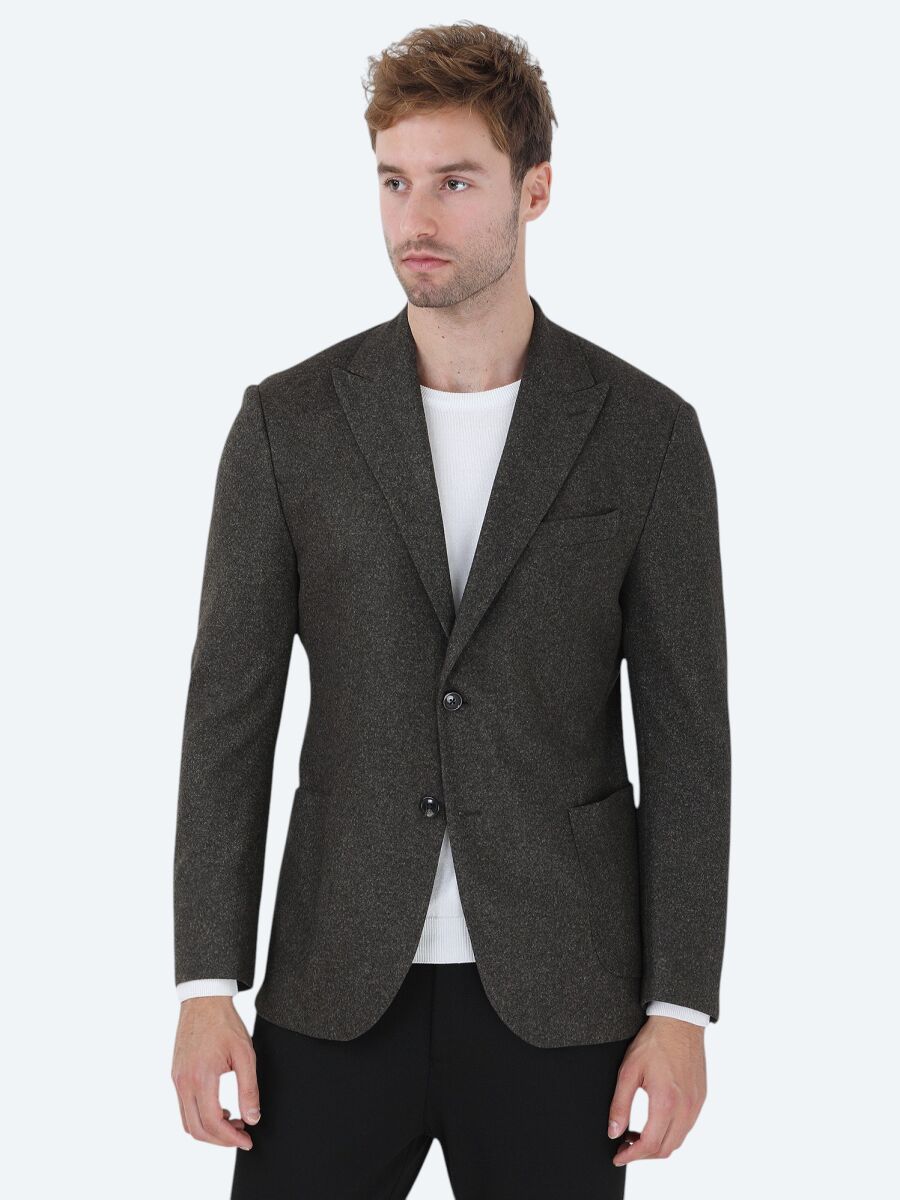 Haki Baskılı Modern Fit Örme Ceket - 1