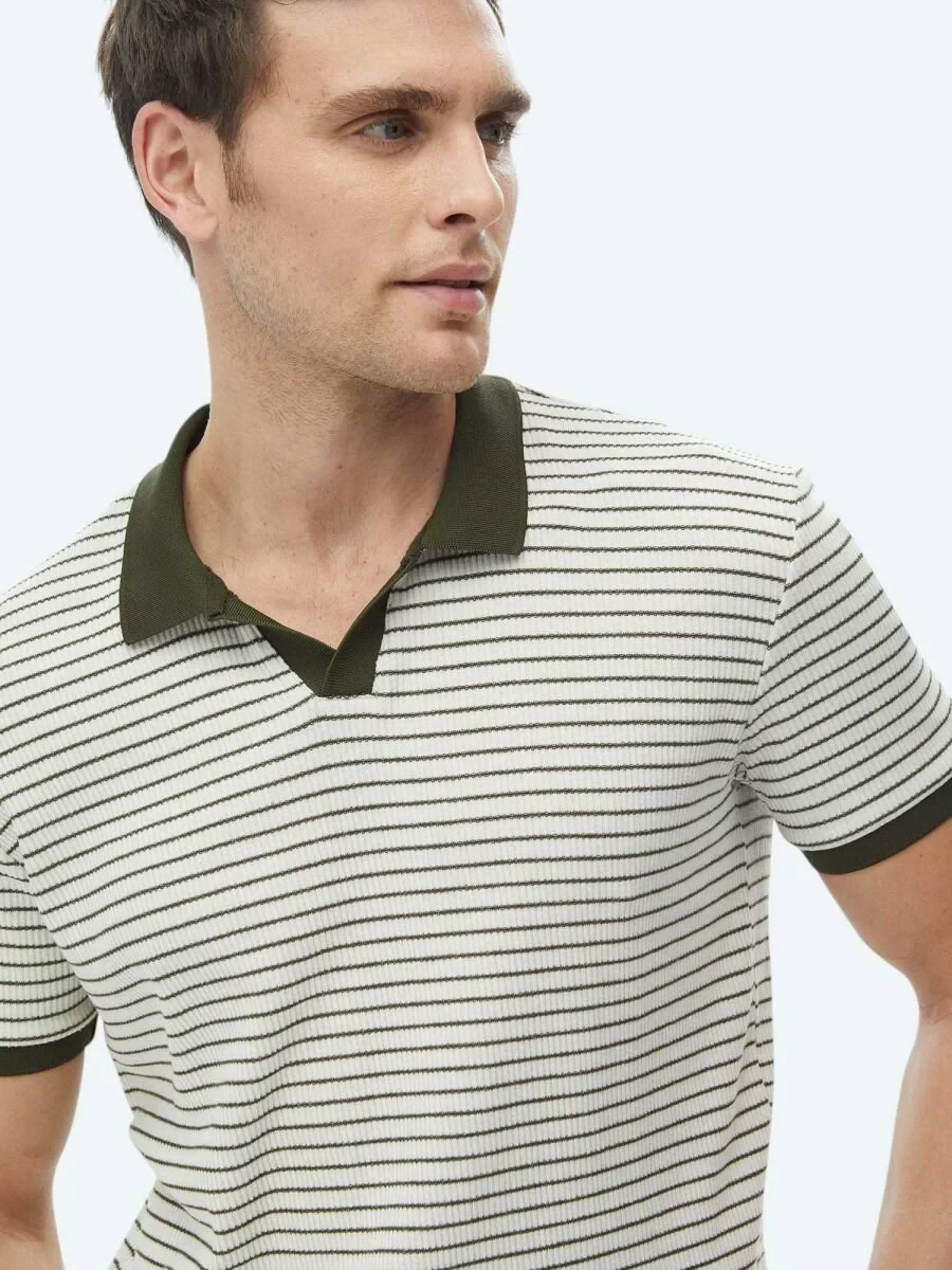 Haki Baskılı Polo Yaka Pamuk Karışımlı T-Shirt - 5