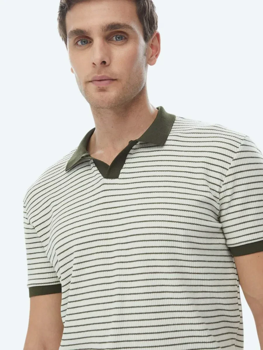 Haki Baskılı Polo Yaka Pamuk Karışımlı T-Shirt - 6