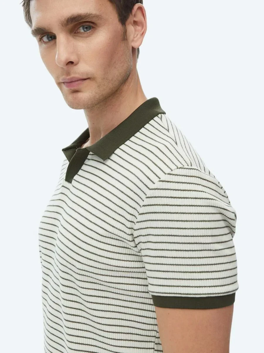 Haki Baskılı Polo Yaka Pamuk Karışımlı T-Shirt - 7