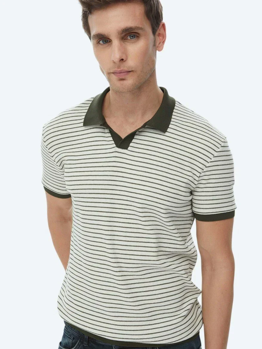 Haki Baskılı Polo Yaka Pamuk Karışımlı T-Shirt - 8