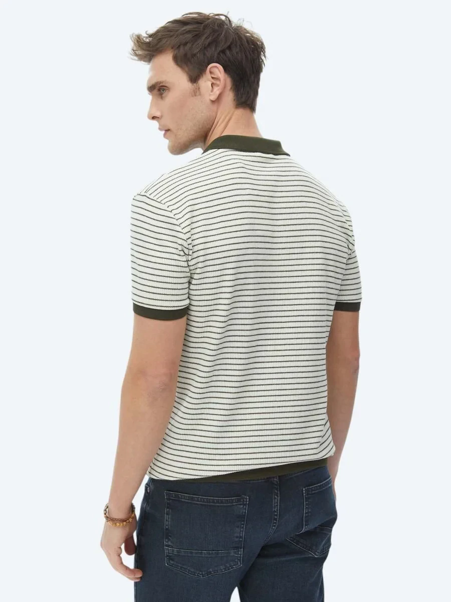 Haki Baskılı Polo Yaka Pamuk Karışımlı T-Shirt - 10