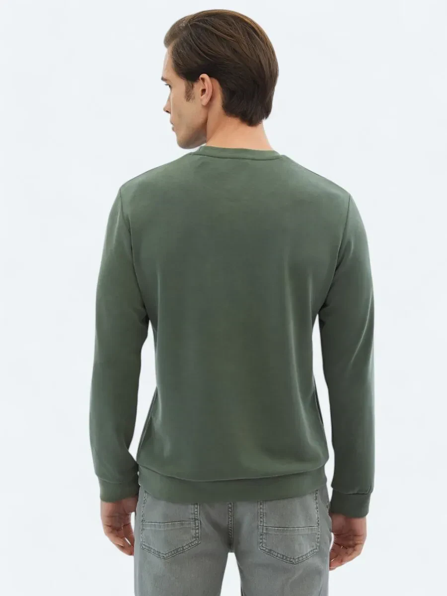 Haki Bisiklet Yaka Baskılı Sweatshırt - 5
