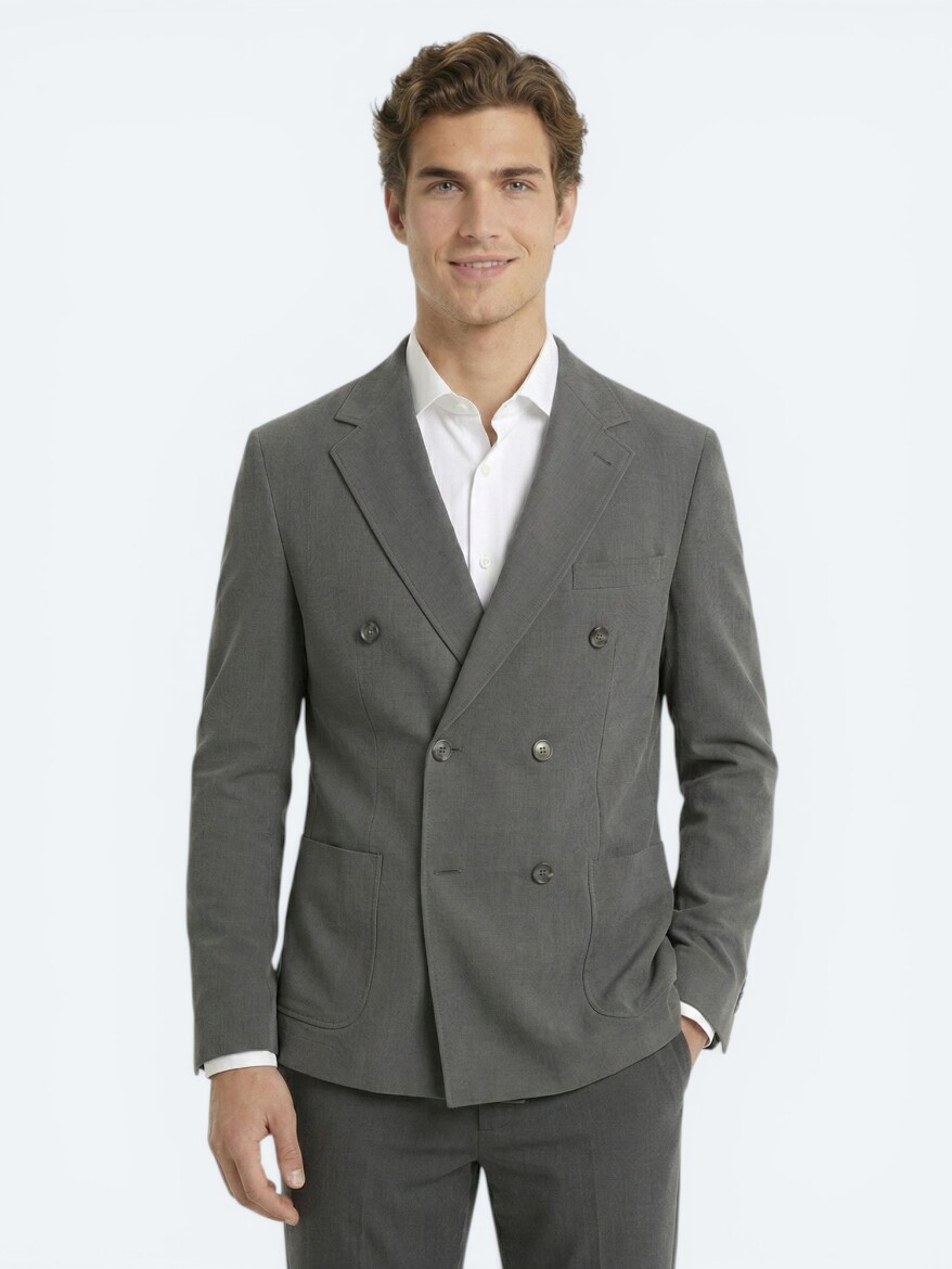 Haki Çizgili Modern Fit Takım Elbise - KİP