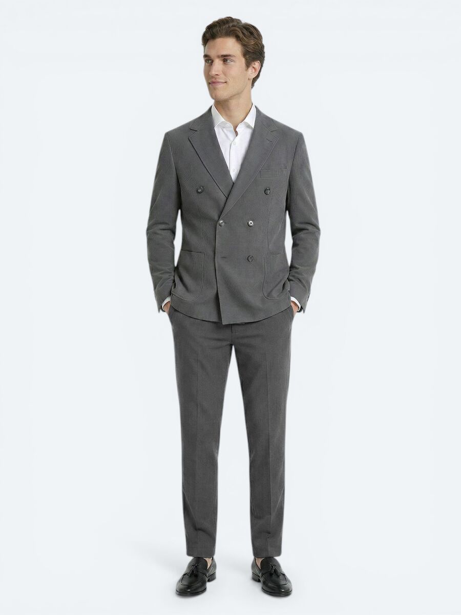 Haki Çizgili Modern Fit Takım Elbise - 2