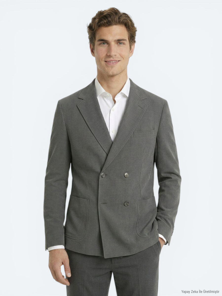 Haki Çizgili Modern Fit Takım Elbise - 1