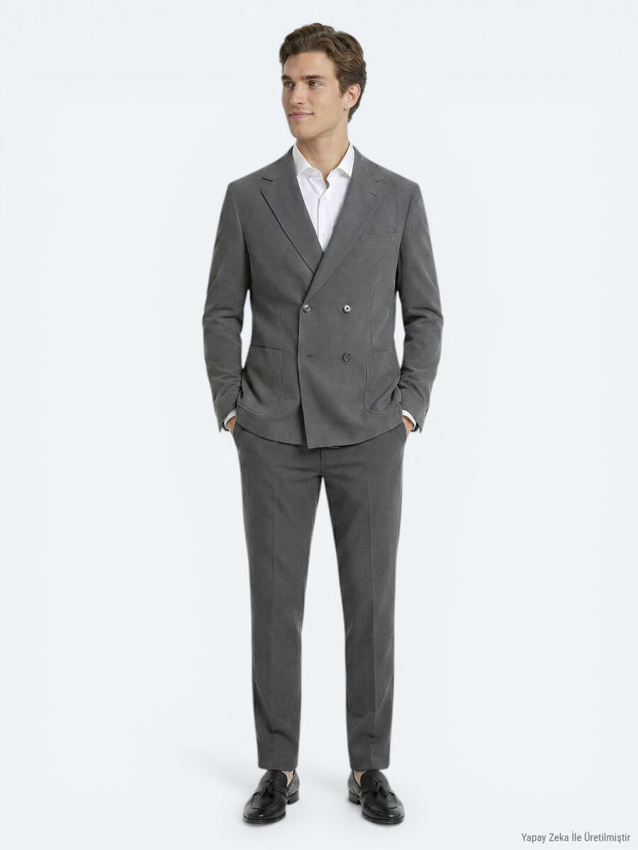 Haki Çizgili Modern Fit Takım Elbise - 2