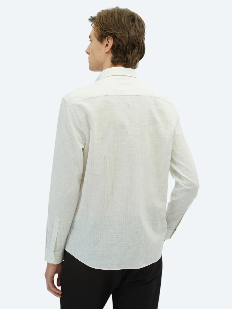 Haki Çizgili Regular Fit Dokuma Casual %100 Pamuk Gömlek 