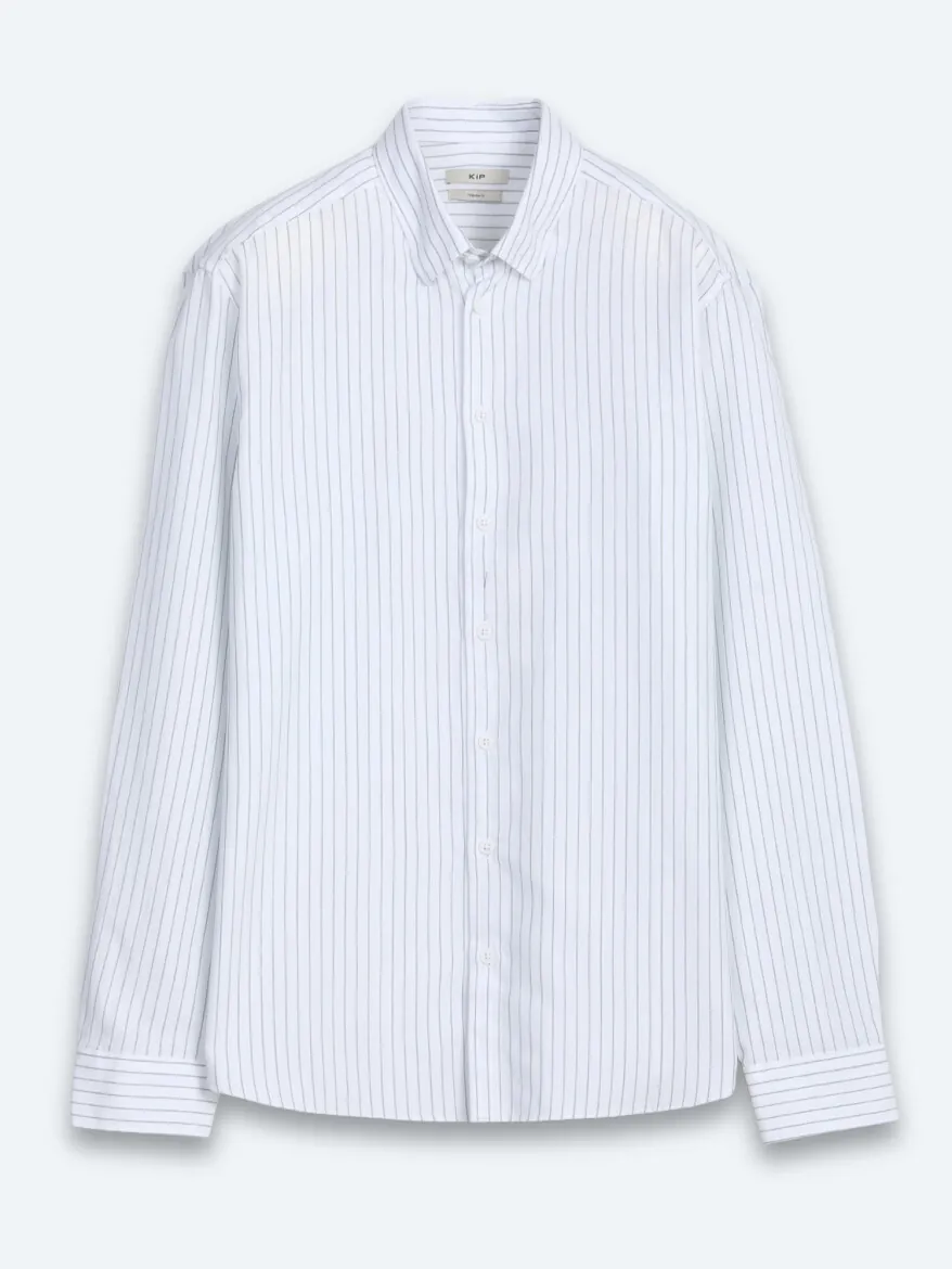 Haki Çizgili Regular Fit Uzun Dokuma Casual %100 Pamuk Gömlek - 7