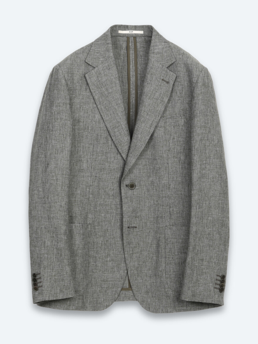 Haki Desenli Modern Fit Keten Karışımlı Ceket - 6