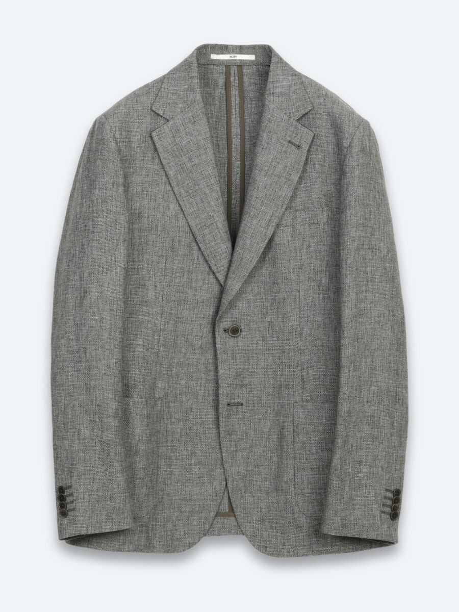 Haki Desenli Modern Fit Keten Karışımlı Ceket - 6