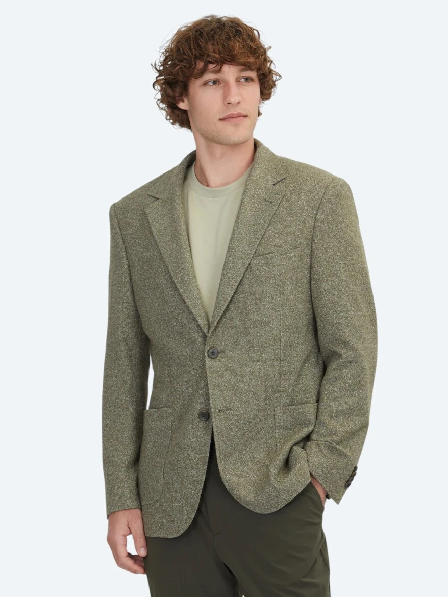 Haki Desenli Modern Fit Pamuk Karışımlı Örme Ceket - 1