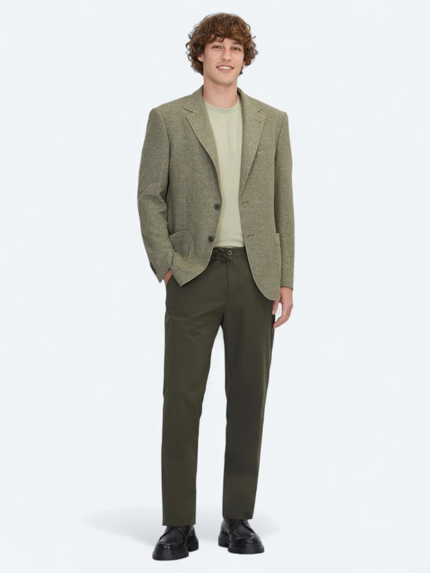Haki Desenli Modern Fit Pamuk Karışımlı Örme Ceket - 2