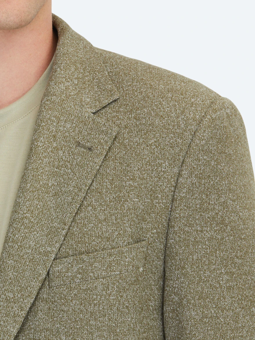 Haki Desenli Modern Fit Pamuk Karışımlı Örme Ceket - 4