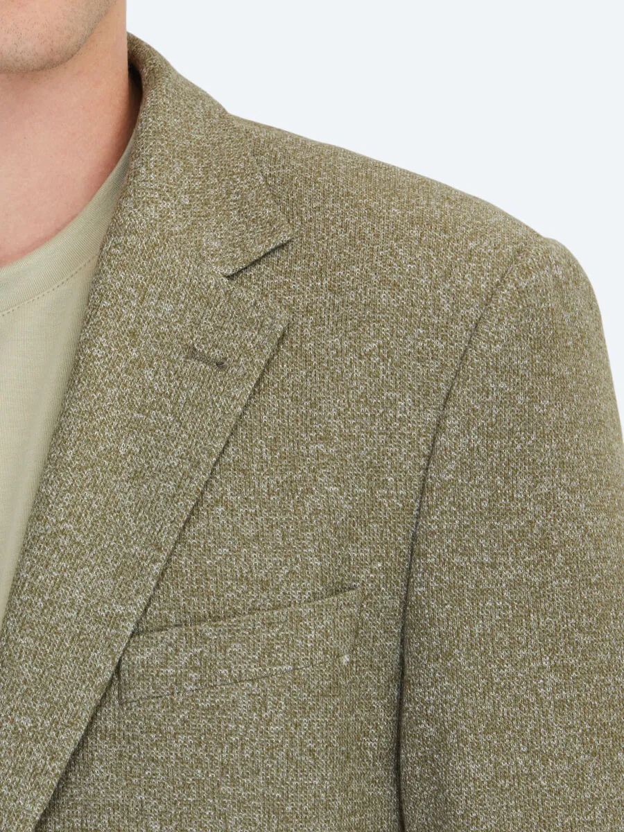 Haki Desenli Modern Fit Pamuk Karışımlı Örme Ceket - 4