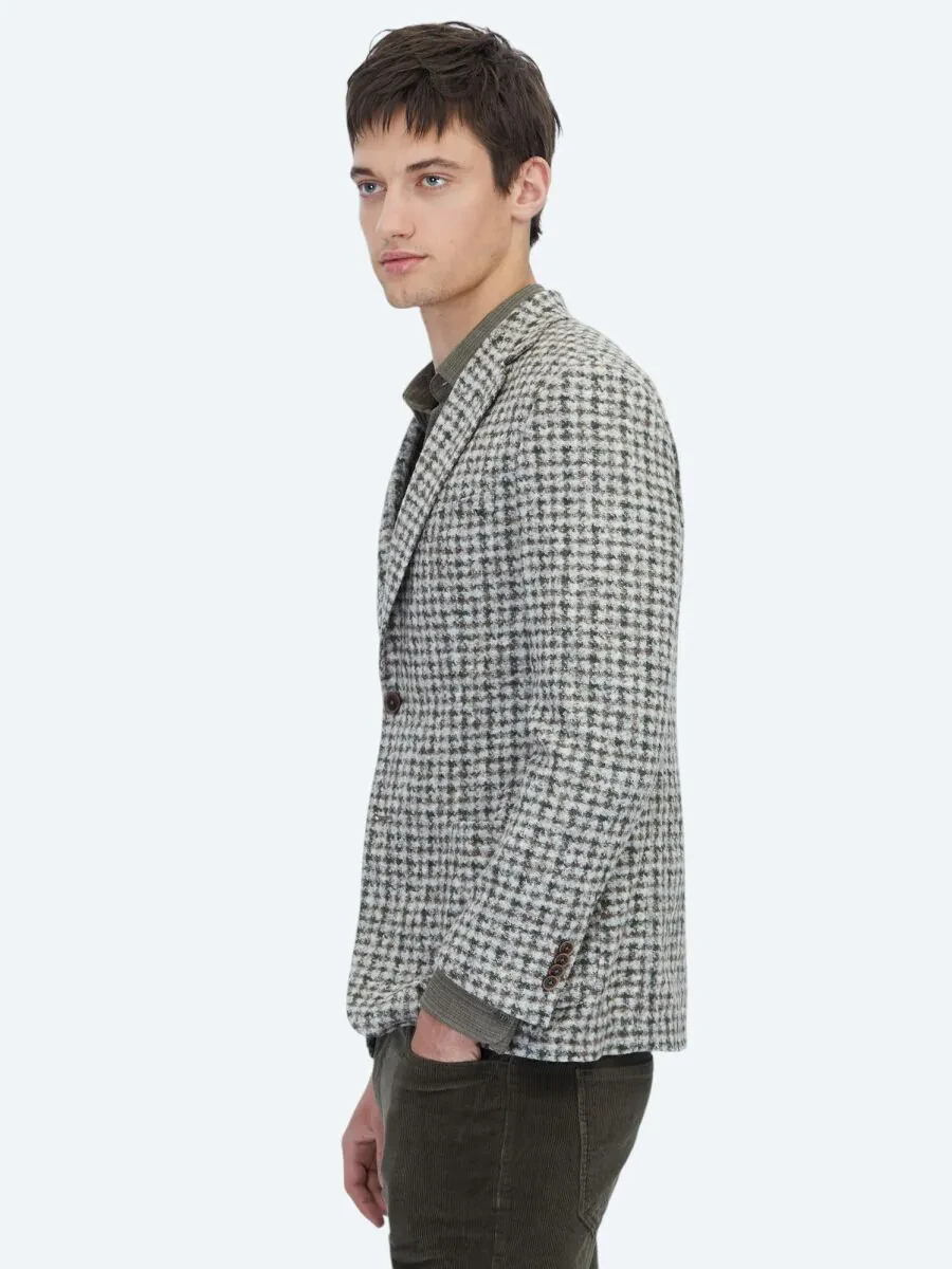 Haki Desenli Modern Fit Yün Karışımlı Örme Ceket - 3