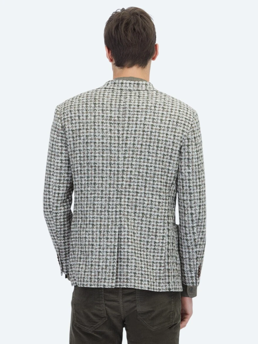Haki Desenli Modern Fit Yün Karışımlı Örme Ceket - 6