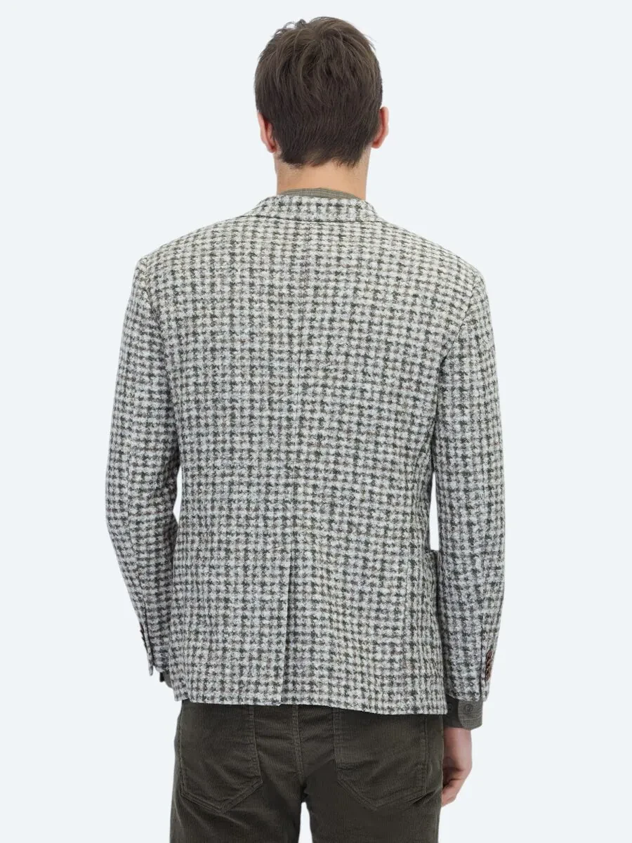 Haki Desenli Modern Fit Yün Karışımlı Örme Ceket - 6