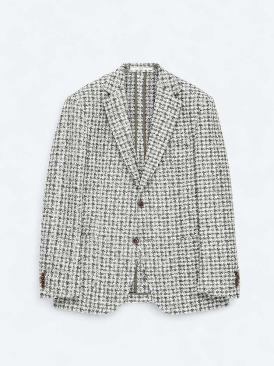 Haki Desenli Modern Fit Yün Karışımlı Örme Ceket - 7