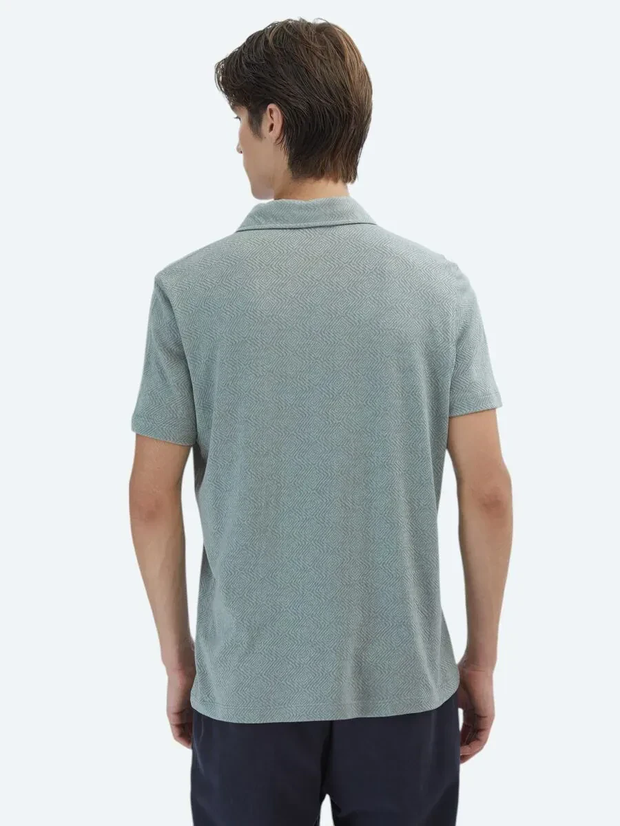 Haki Desenli Polo Yaka Pamuk Karışımlı T-Shirt - 7