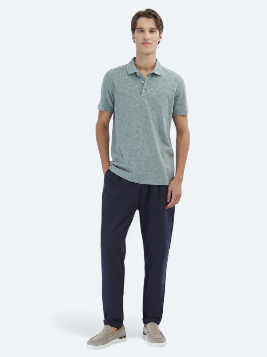 Haki Desenli Polo Yaka Pamuk Karışımlı T-Shirt - 2