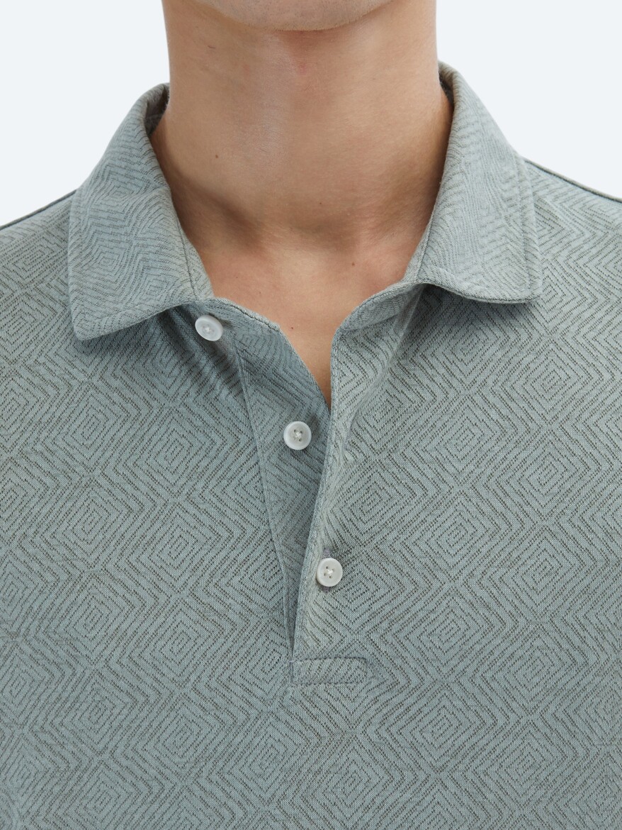 Haki Desenli Polo Yaka Pamuk Karışımlı T-Shirt - 6