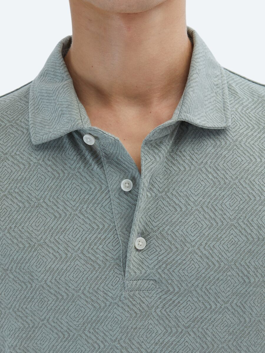 Haki Desenli Polo Yaka Pamuk Karışımlı T-Shirt - 6