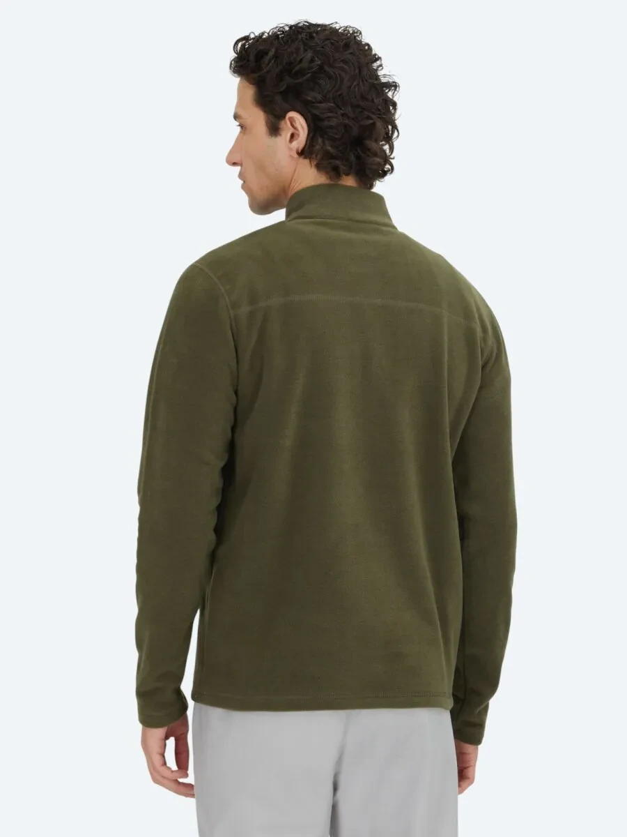 Haki Dik Yaka Düz Polar Sweatshırt - 5