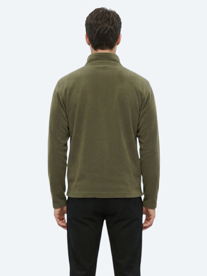 Haki Dik Yaka Düz Polar Sweatshırt - 5