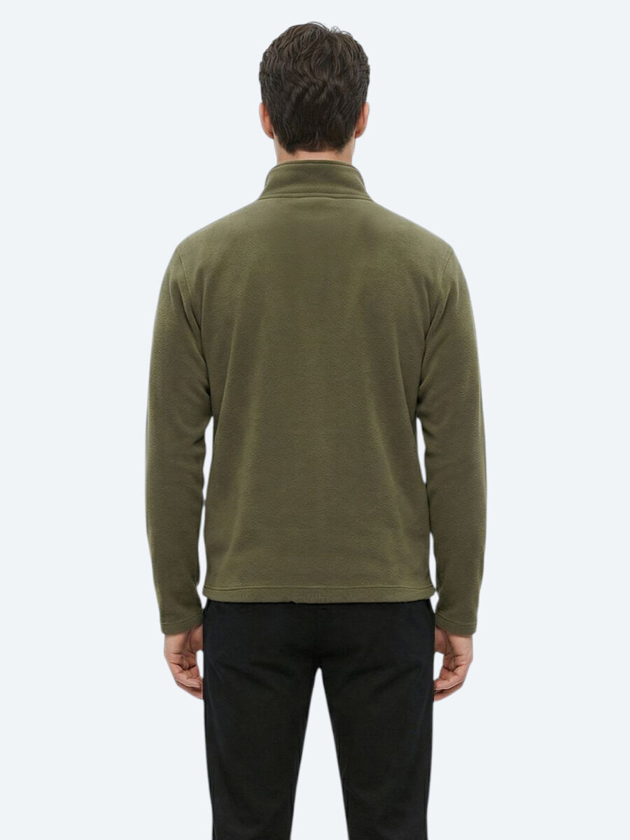 Haki Dik Yaka Düz Polar Sweatshırt - 5