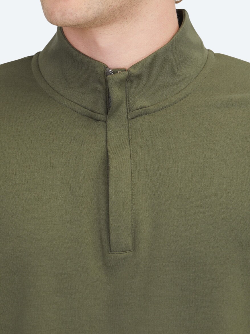 Haki Dik Yaka Düz Sweatshırt - 4