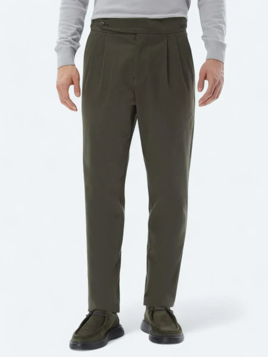 Haki Dokuma Carrot Fit Casual Pamuk Karışımlı Pantolon - 2