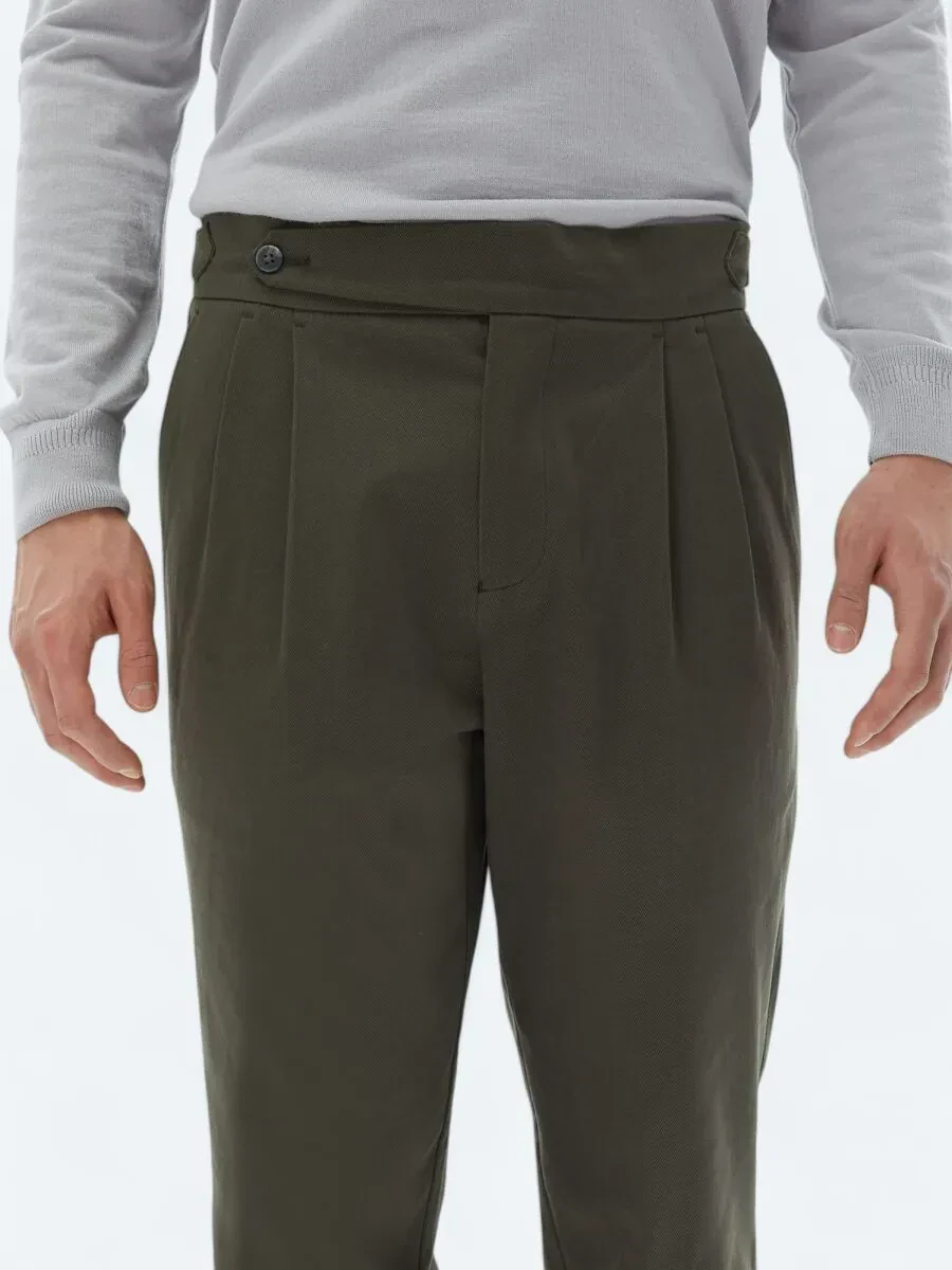Haki Dokuma Carrot Fit Casual Pamuk Karışımlı Pantolon - 3