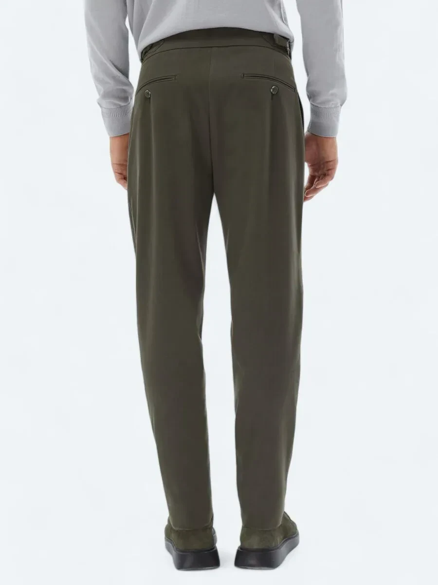Haki Dokuma Carrot Fit Casual Pamuk Karışımlı Pantolon - 6