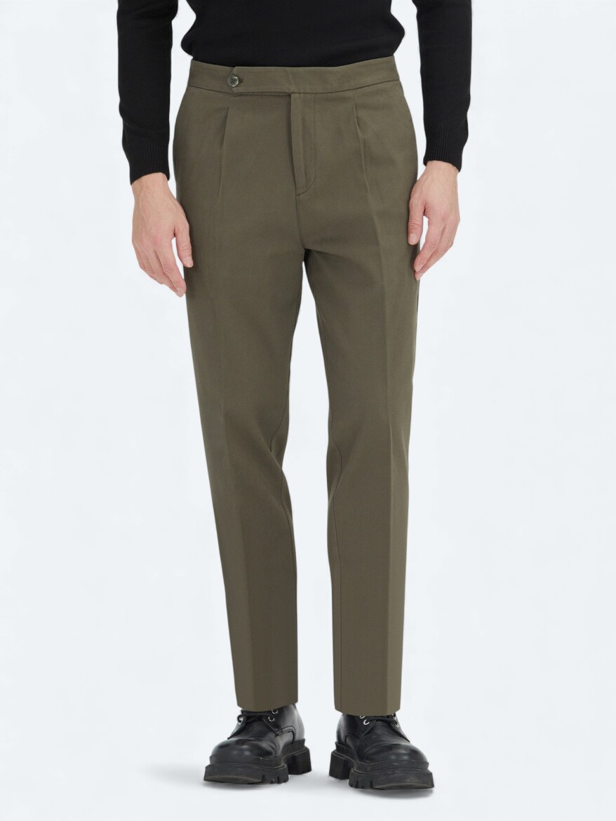 Haki Dokuma Carrot Fit Casual Pamuk Karışımlı Pantolon - 2