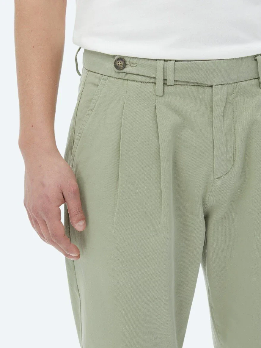 Haki Dokuma Carrot Fit Smart Casual %100 Pamuk Pantolon 