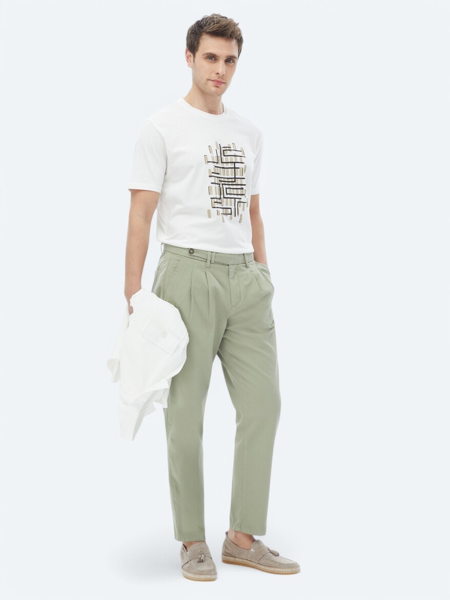 Haki Dokuma Carrot Fit Smart Casual %100 Pamuk Pantolon - 1