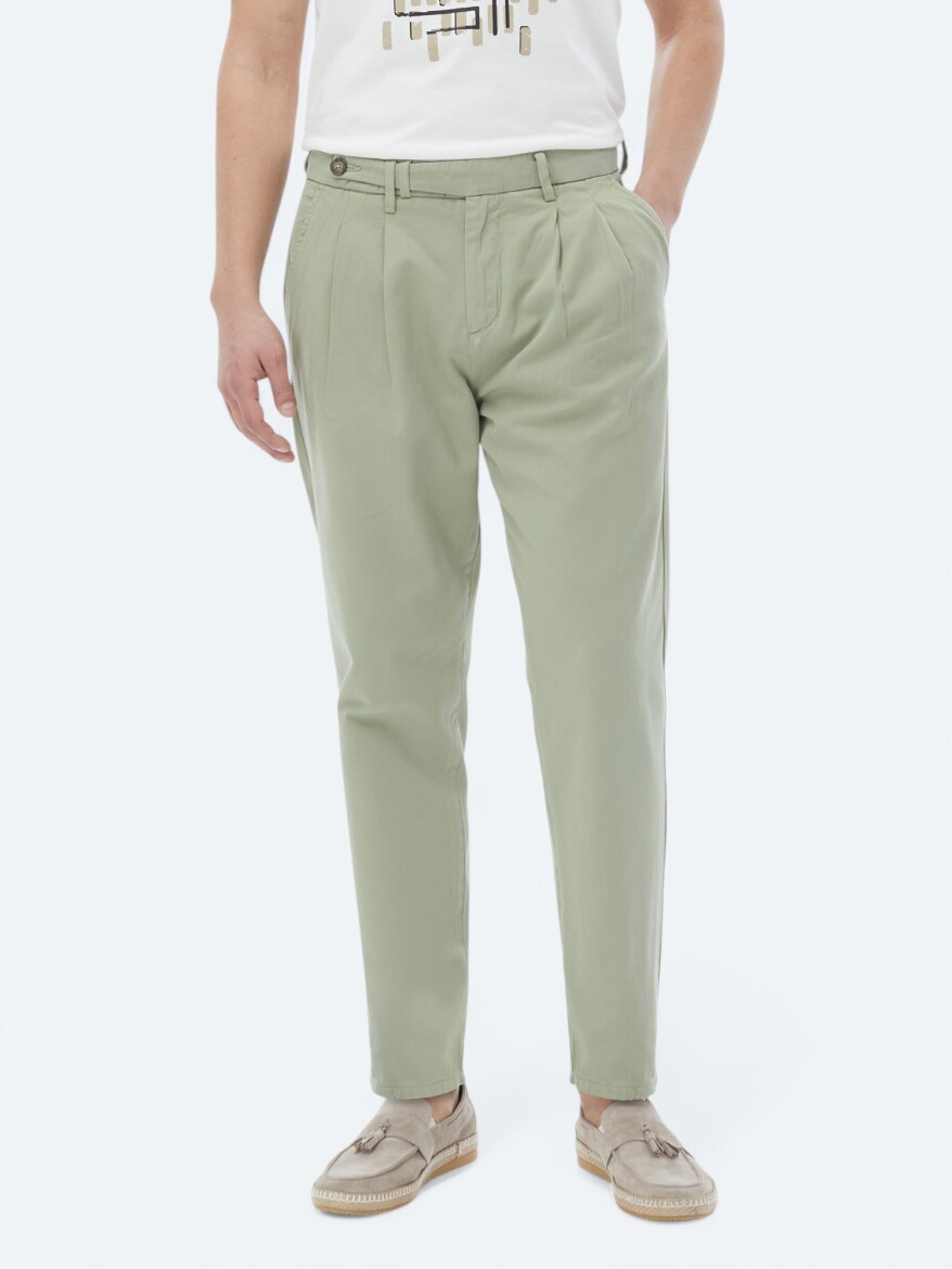 Haki Dokuma Carrot Fit Smart Casual %100 Pamuk Pantolon - 2